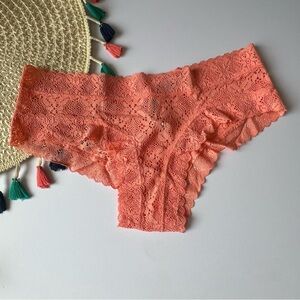 Victoria's Secret The Lacie Crochet Lace Cheeky Panty Orange Small NEW